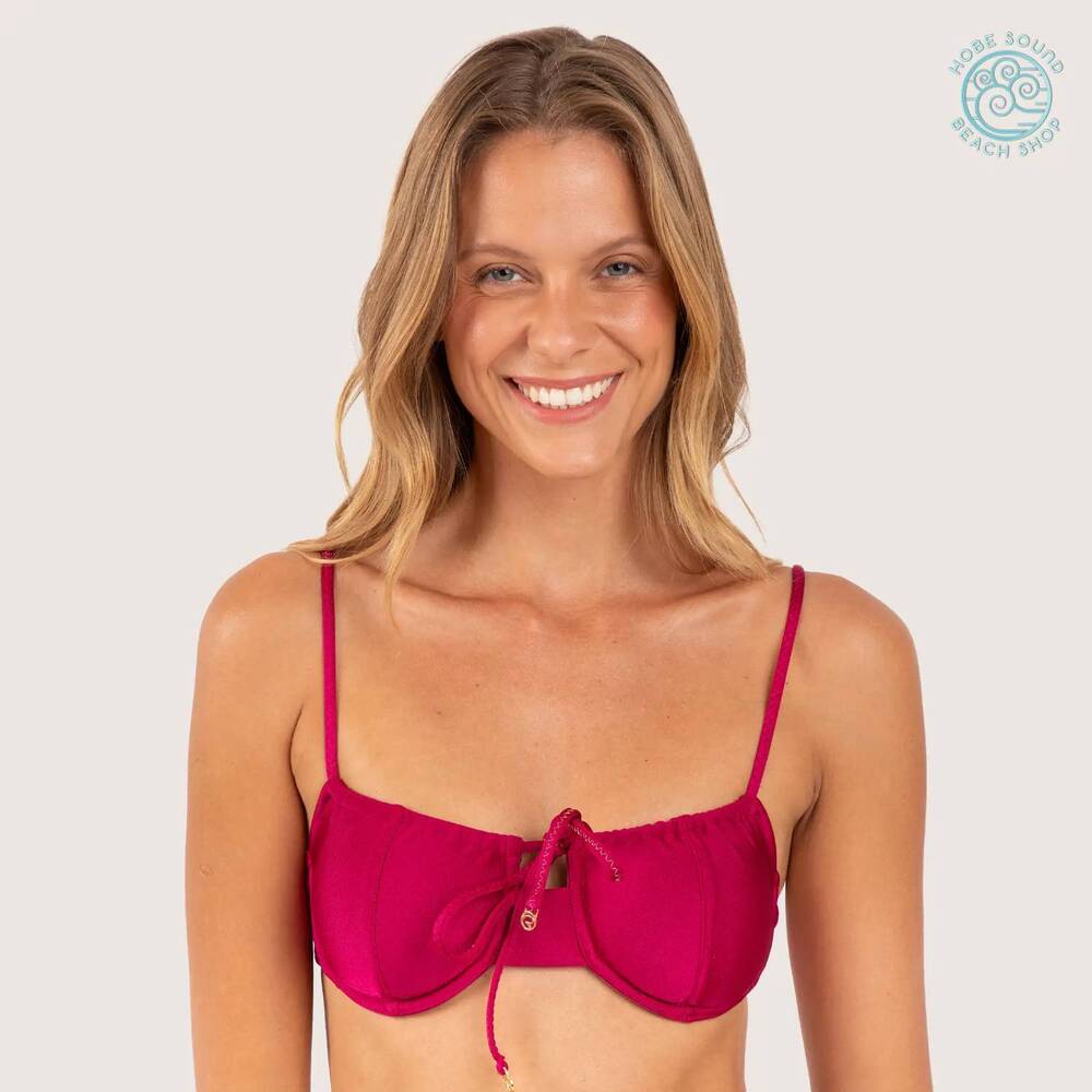 NEW RIO DEL SOL balconet tie bikini top in shimmer desejo